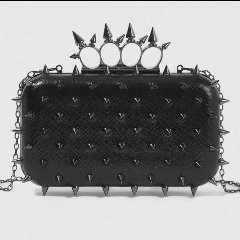 Spike Knuckle Ring Black Clutch Crossbody - Picture 3 of 7